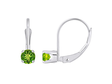 4mm Round Peridot Rhodium Over 14k White Gold Drop Earrings