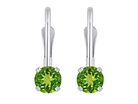 4mm Round Peridot Rhodium Over 14k White Gold Drop Earrings