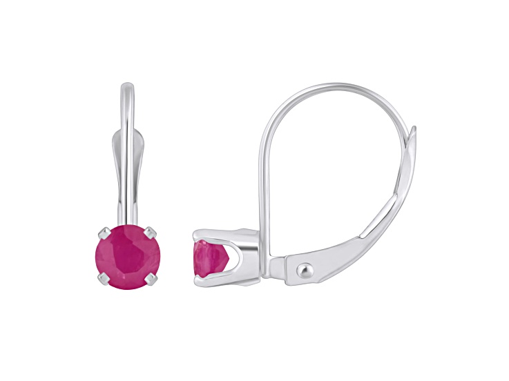 4mm Round Ruby Rhodium Over 14k White Gold Drop Earrings
