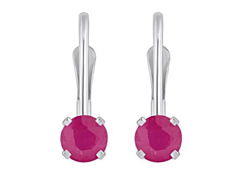 4mm Round Ruby Rhodium Over 14k White Gold Drop Earrings