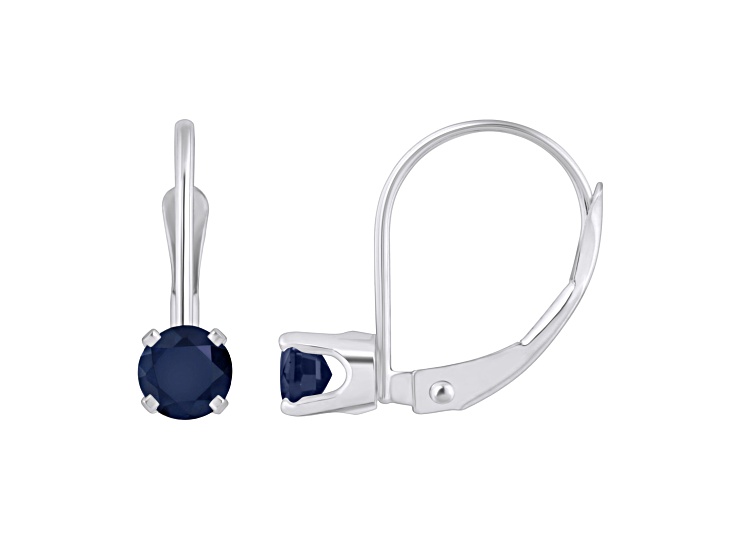 4mm Round Sapphire Rhodium Over 14k White Gold Drop Earrings