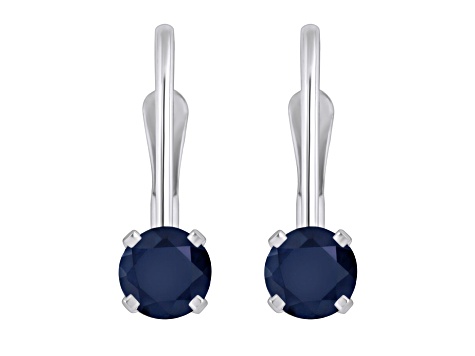 4mm Round Sapphire Rhodium Over 14k White Gold Drop Earrings