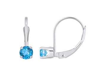 Picture of 4mm Round Blue Topaz Rhodium Over 14k White Gold Drop Earrings
