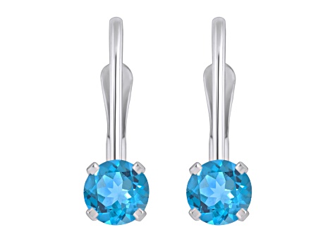 4mm Round Blue Topaz Rhodium Over 14k White Gold Drop Earrings