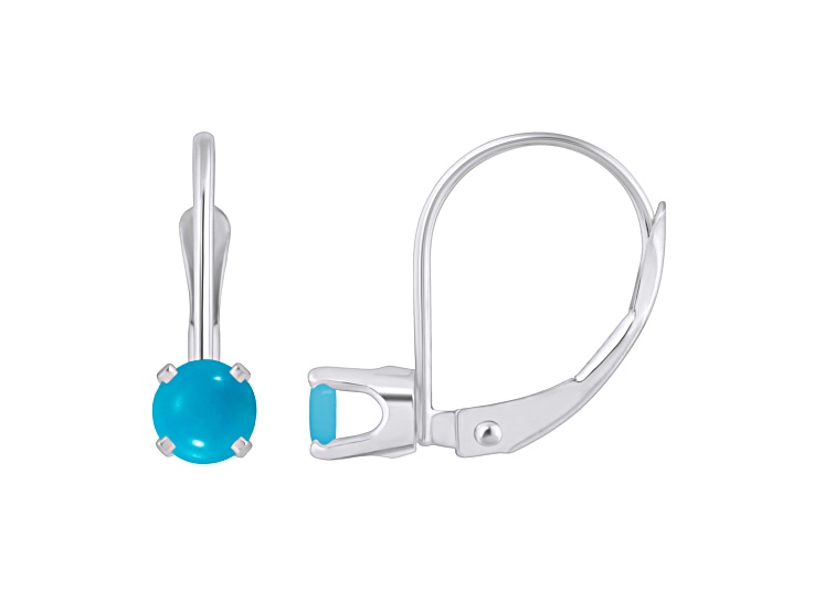 4mm Round Turquoise Rhodium Over 14k White Gold Drop Earrings