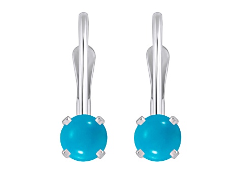 4mm Round Turquoise Rhodium Over 14k White Gold Drop Earrings