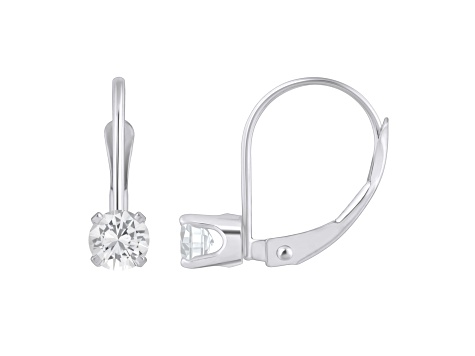 4mm Round White Topaz Rhodium Over 14k White Gold Drop Earrings