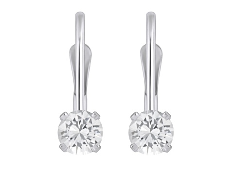 4mm Round White Topaz Rhodium Over 14k White Gold Drop Earrings