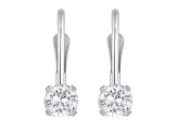 4mm Round White Topaz Rhodium Over 14k White Gold Drop Earrings