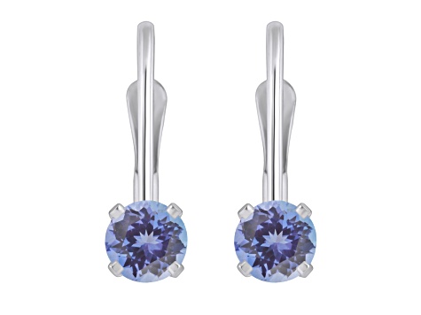 4mm Round Tanzanite Rhodium Over 14k White Gold Drop Earrings