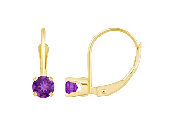 Picture of 4mm Round Amethyst 14k Yellow Gold Drop Earrings