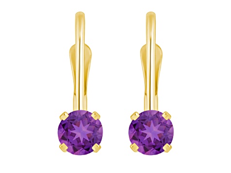 4mm Round Amethyst 14k Yellow Gold Drop Earrings