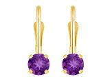 4mm Round Amethyst 14k Yellow Gold Drop Earrings