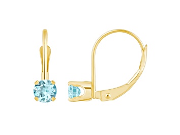Picture of 4mm Round Aquamarine 14k Yellow Gold Drop Earrings