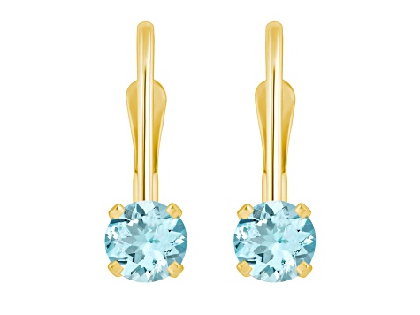 4mm Round Aquamarine 14k Yellow Gold Drop Earrings