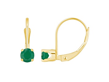 Picture of 4mm Round Emerald 14k Yellow Gold Drop Earrings