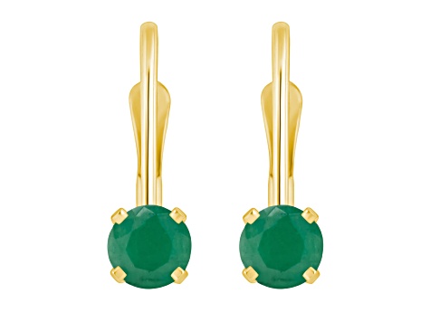 4mm Round Emerald 14k Yellow Gold Drop Earrings