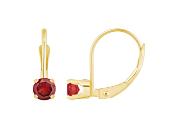 Picture of 4mm Round Garnet 14k Yellow Gold Drop Earrings