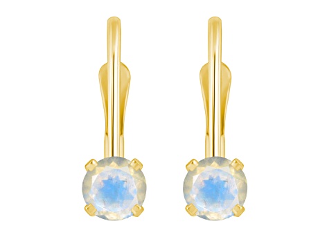 4mm Round Moonstone 14k Yellow Gold Drop Earrings