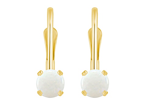 4mm Round Opal 14k Yellow Gold Drop Earrings