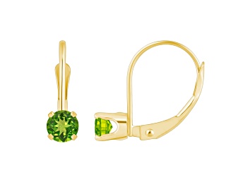 Picture of 4mm Round Peridot 14k Yellow Gold Drop Earrings