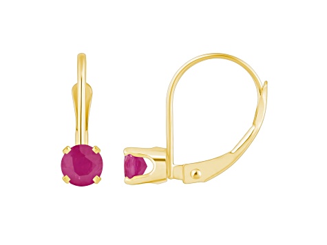 4mm Round Ruby 14k Yellow Gold Drop Earrings