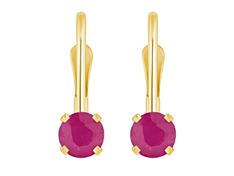 4mm Round Ruby 14k Yellow Gold Drop Earrings