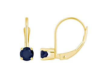 Picture of 4mm Round Sapphire 14k Yellow Gold Drop Earrings