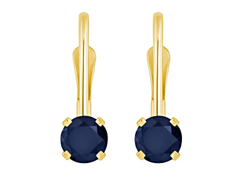 4mm Round Sapphire 14k Yellow Gold Drop Earrings