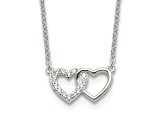 Sterling Silver E-Coating Cubic Zirconia Double Heart 16-inch with 2-inch Extension Necklace