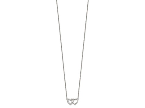 Sterling Silver E-Coating Cubic Zirconia Double Heart 16-inch with 2-inch Extension Necklace