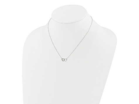 Sterling Silver E-Coating Cubic Zirconia Double Heart 16-inch with 2-inch Extension Necklace