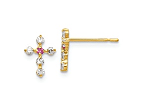 14k Yellow Gold Cubic Zirconia Children's Cross Stud Earrings