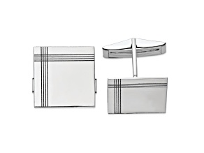 14k White Gold Men's Square With Line Design Cuff Links