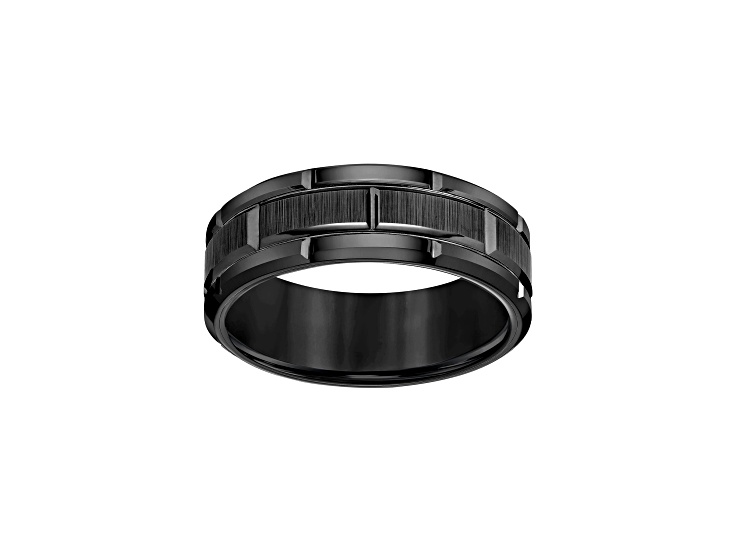 8mm Brick-Pattern Comfort Fit Band in Black Tungsten Carbide with