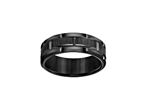 8mm Brick-Pattern Comfort Fit Band in Black Tungsten Carbide with Satin Finish