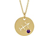 14K Yellow Gold Round Amethyst Accent Sagittarius Zodiac Disc Pendant with Chain.