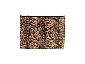 Saint Laurent Leopard Printed Calfskin Leather Large Pouch