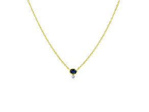 14kt Yellow Gold Diamond and Blue Sapphire Oval Gemstone Necklace 16 inches adjustable to 18 inches