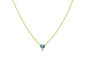 14kt Yellow Gold Diamond and Blue Topaz Oval Gemstone Necklace 16 inches adjustable to 18 inches