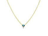 14kt Yellow Gold Diamond and Blue Topaz Oval Gemstone Necklace 16 inches adjustable to 18 inches