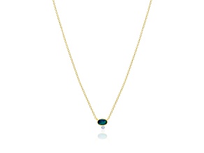 14kt Yellow Gold Diamond and Opal Oval Gemstone Necklace 16 inches adjustable to 18 inches