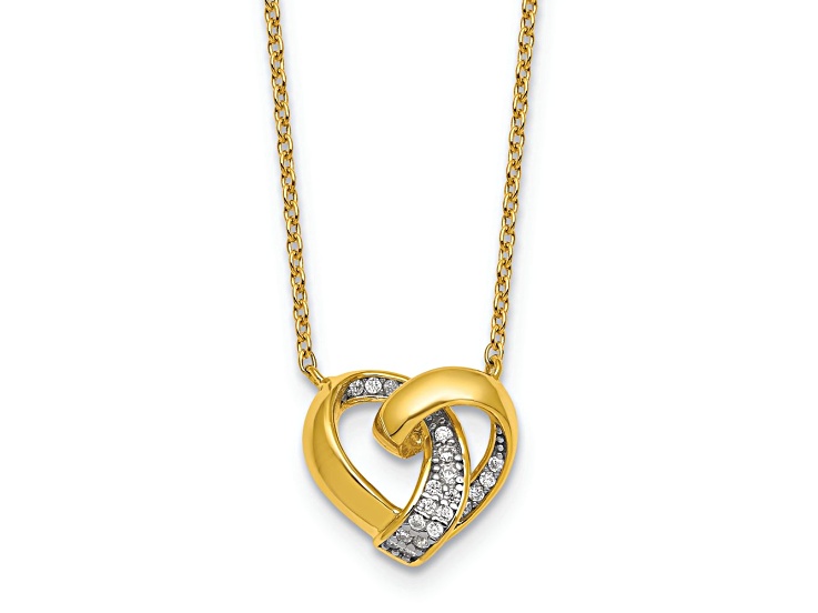 10K Yellow Gold Over Sterling Silver Cubic Zirconia Love Knot Heart Necklace