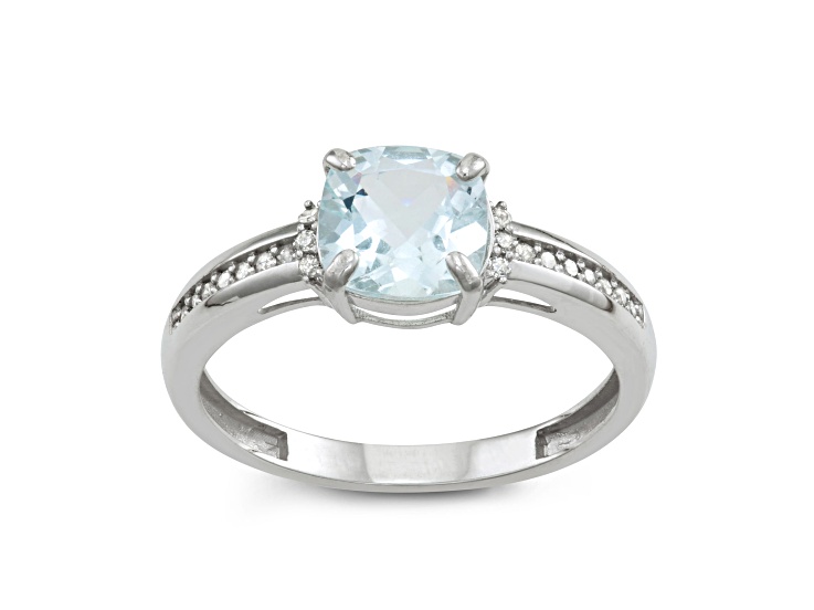 Square Cushion Aquamarine 10K White Gold Twist Band Ring 1.25ctw