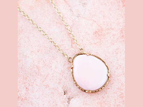 Barse Jewelry Pink Opal Teardrop Gold Tone Necklace