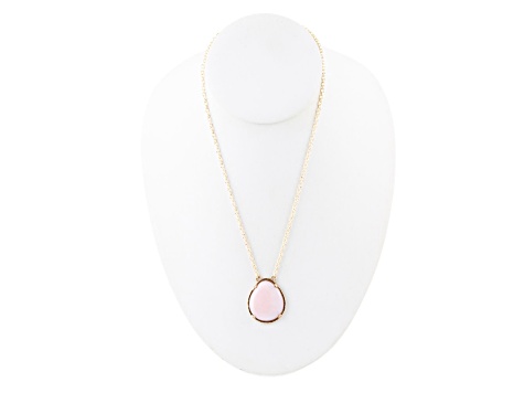 Barse Jewelry Pink Opal Teardrop Gold Tone Necklace