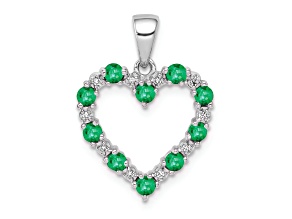 Rhodium Over 14k White Gold Diamond and Emerald Heart Pendant