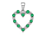 Rhodium Over 14k White Gold Diamond and Emerald Heart Pendant