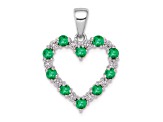 Rhodium Over 14k White Gold Diamond and Emerald Heart Pendant