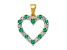 14k Yellow Gold and Rhodium Over 14k Yellow Gold Diamond and Emerald Heart Pendant